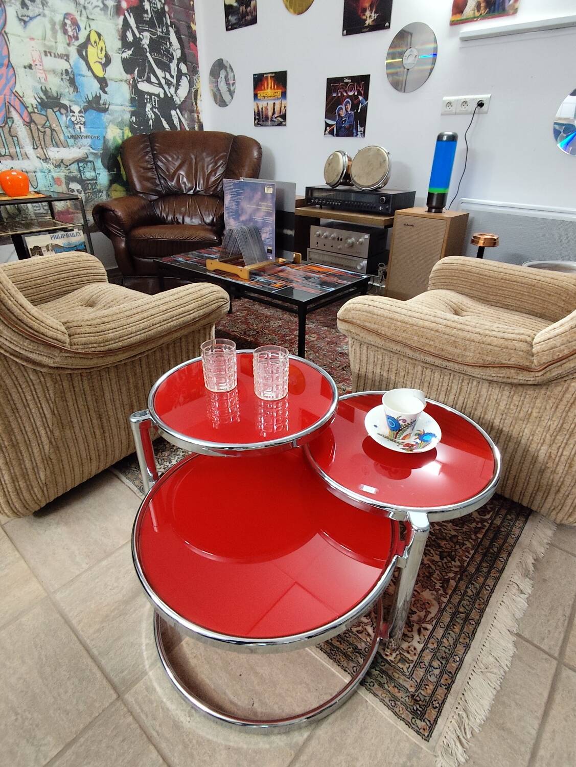 Red tempered glass coffee table
