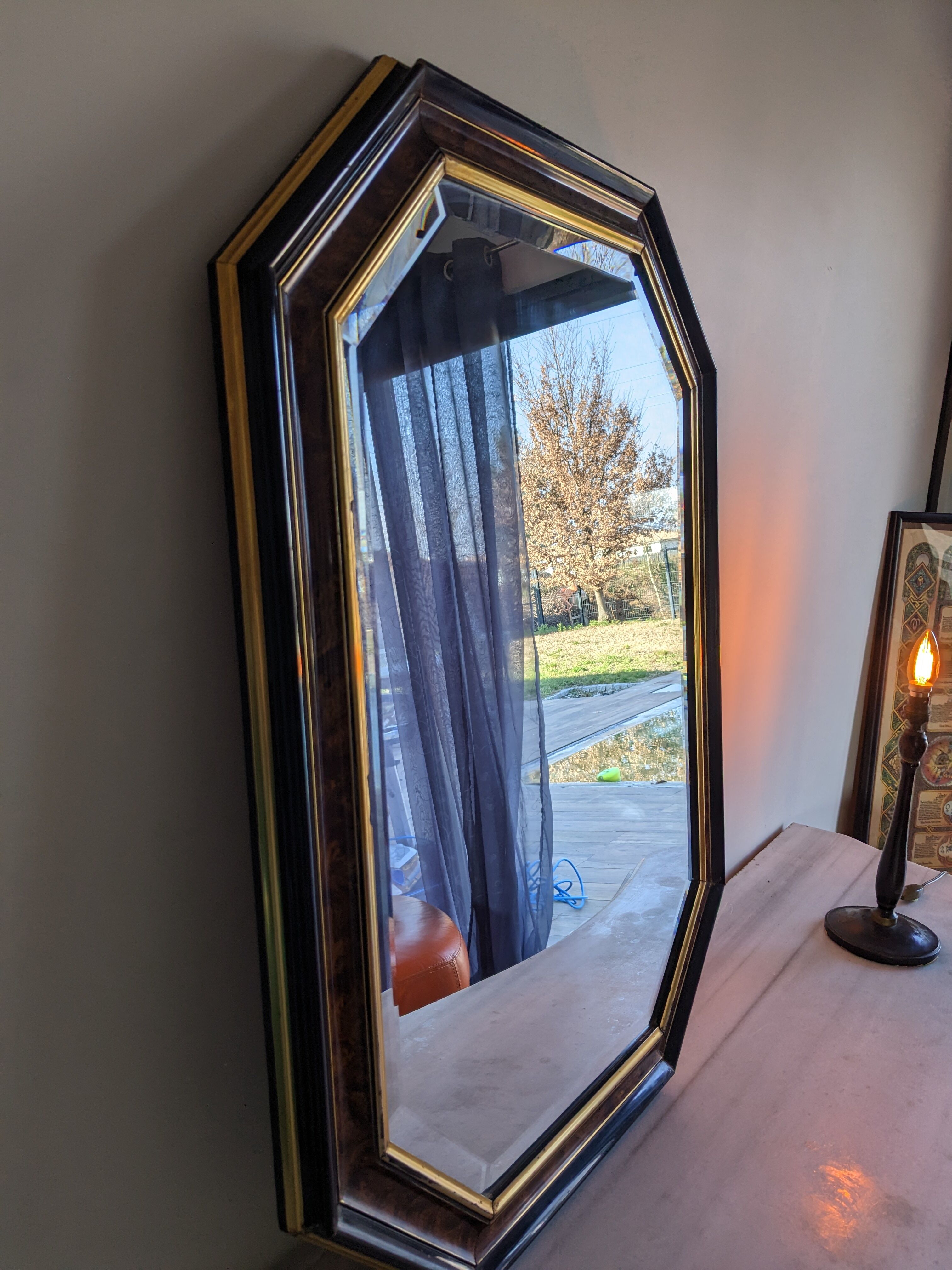 Octagonal vintage marbled mirror brown 61 x 82 cm