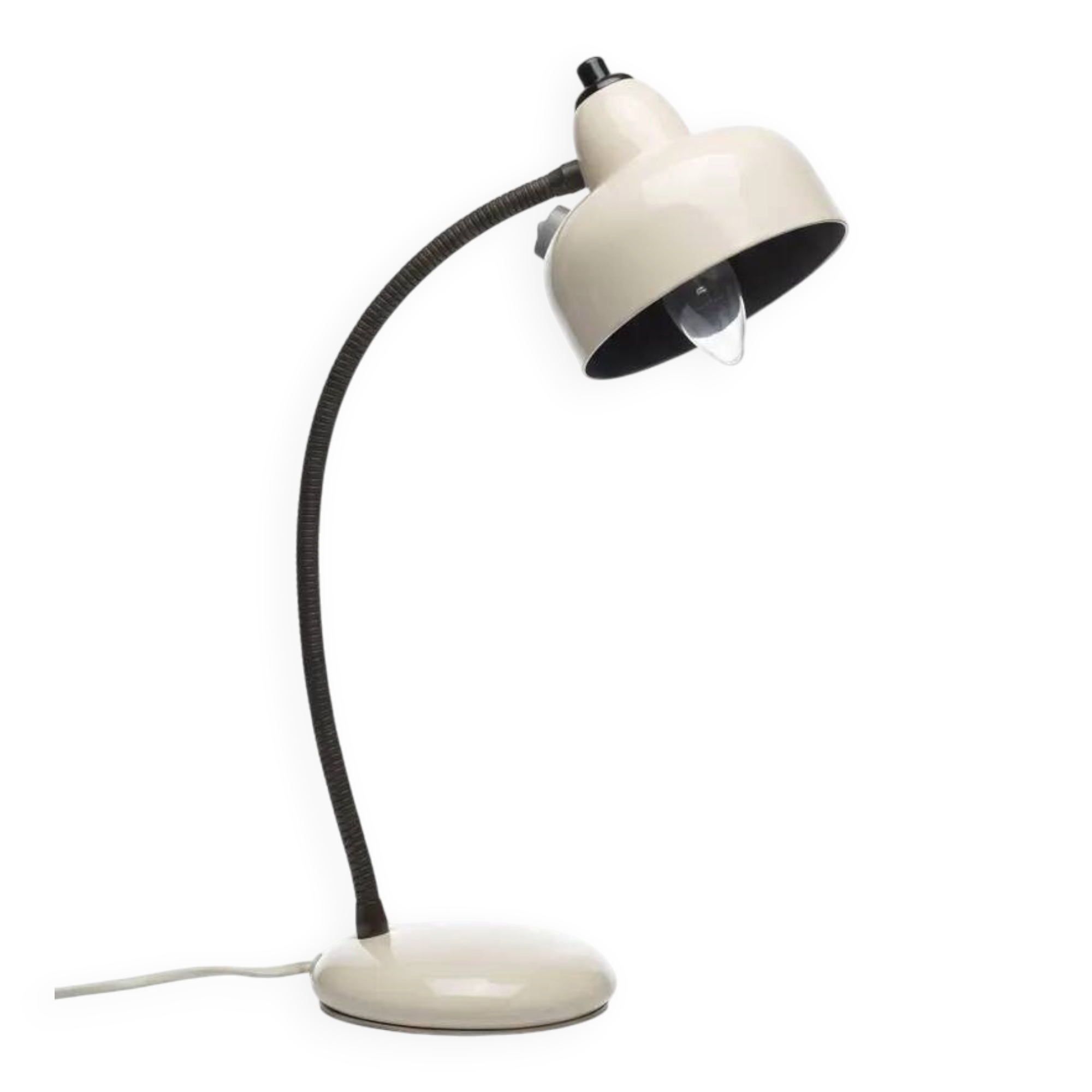 Vintage 1960s Desk Lamp White Metal | Flexible Articulated Swan Neck Light Industrial Mid-Century Design Living Room