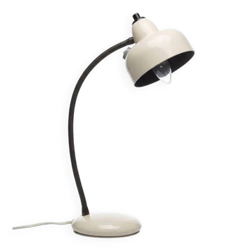 Vintage 1960s Desk Lamp White Metal | Flexible Articulated Swan Neck Light Industrial Mid-Century Design Living Room