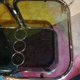 Table basse desserte chromé et verre fumé avec support à bouteille