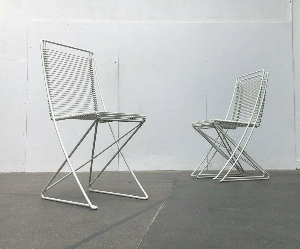 White postmodern Kreuzschwinger chairs by Till Behrens for Schlubach, 1980s, set of 3.