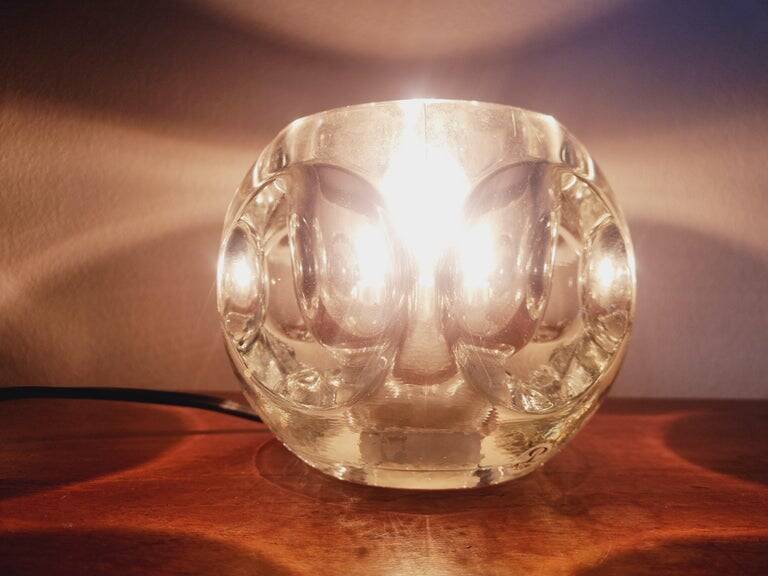Midcentury Table Lamp Peill & Putzler Ice Cube Glass, Germany, 1970s