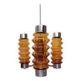 Chandelier large de style Mid-Century Modern avec verre ambre