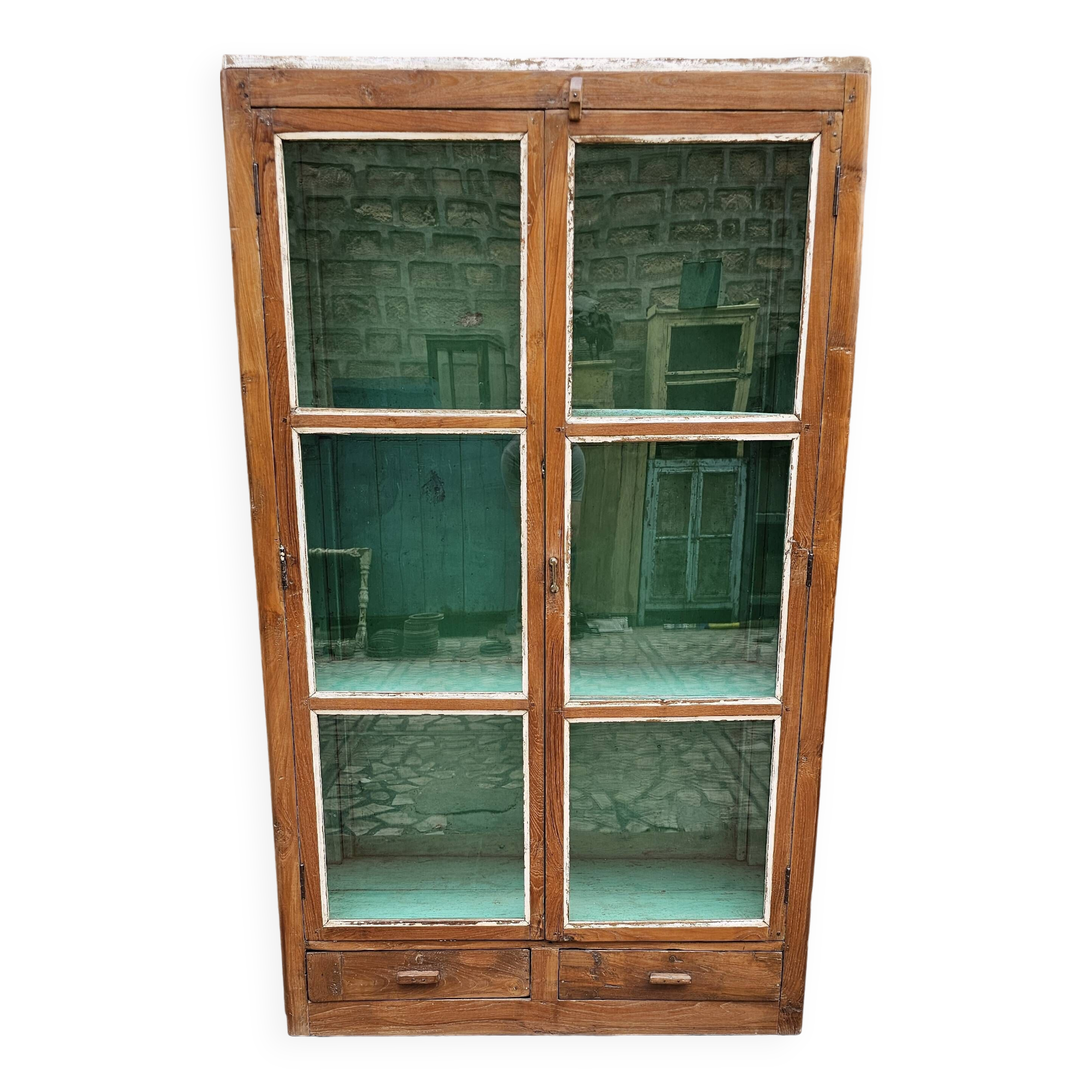 Old Art Deco glazed bookcase in Burmese teak