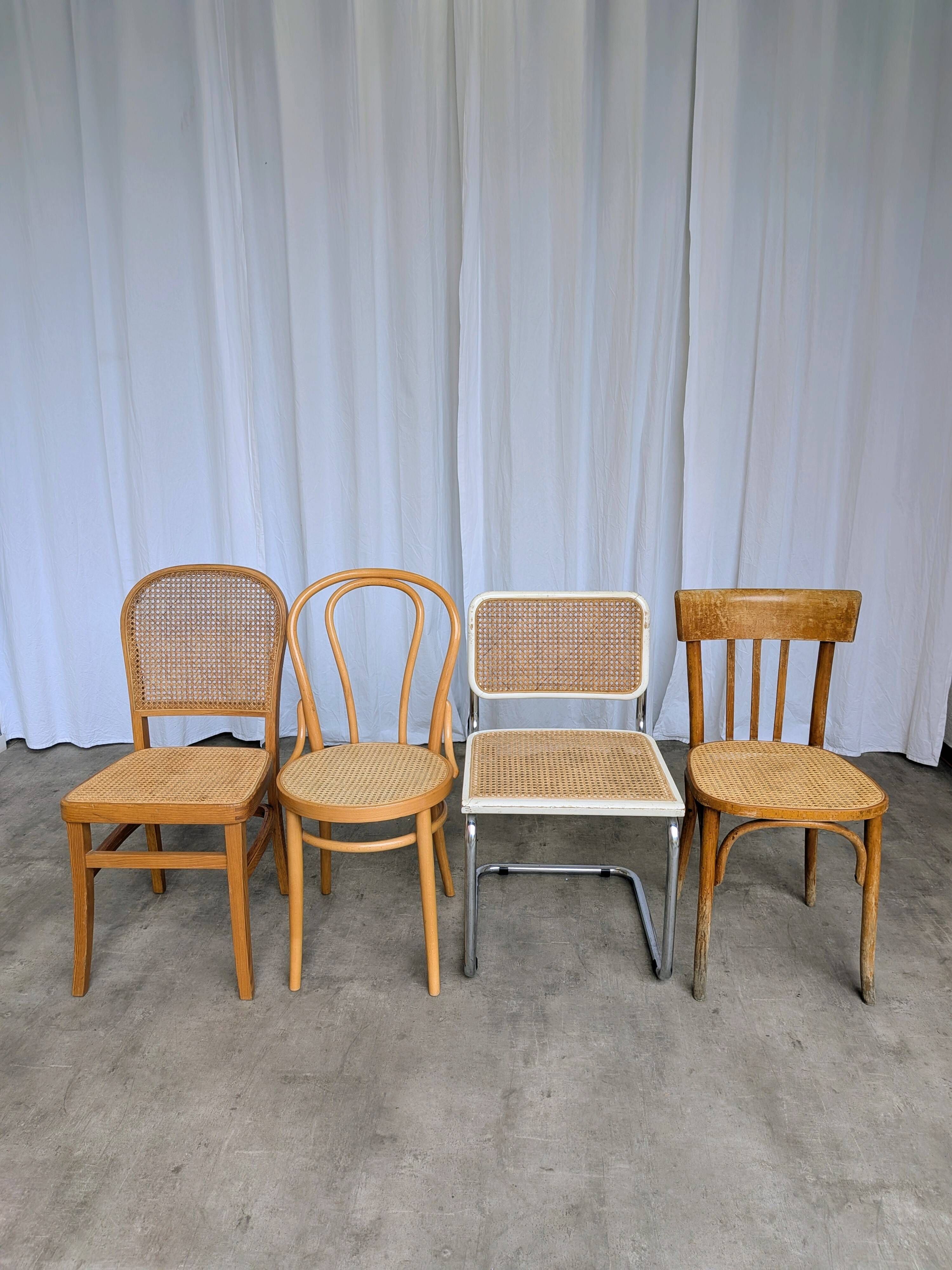 Set of 4 Mix & Match Dining Chairs with Cane Seat / Mid-Century Dining Furn
