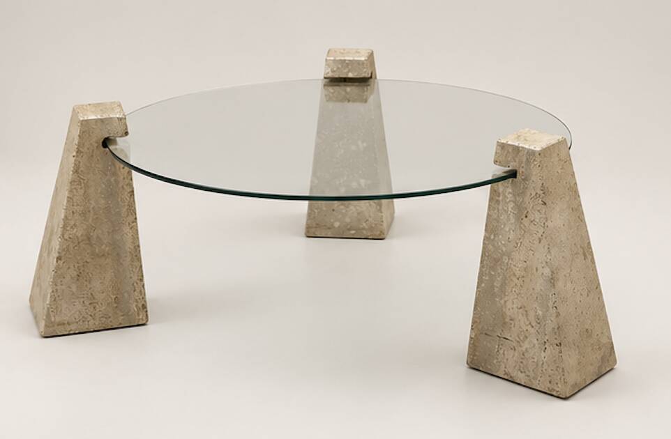 Vintage glass and travertine coffee table
