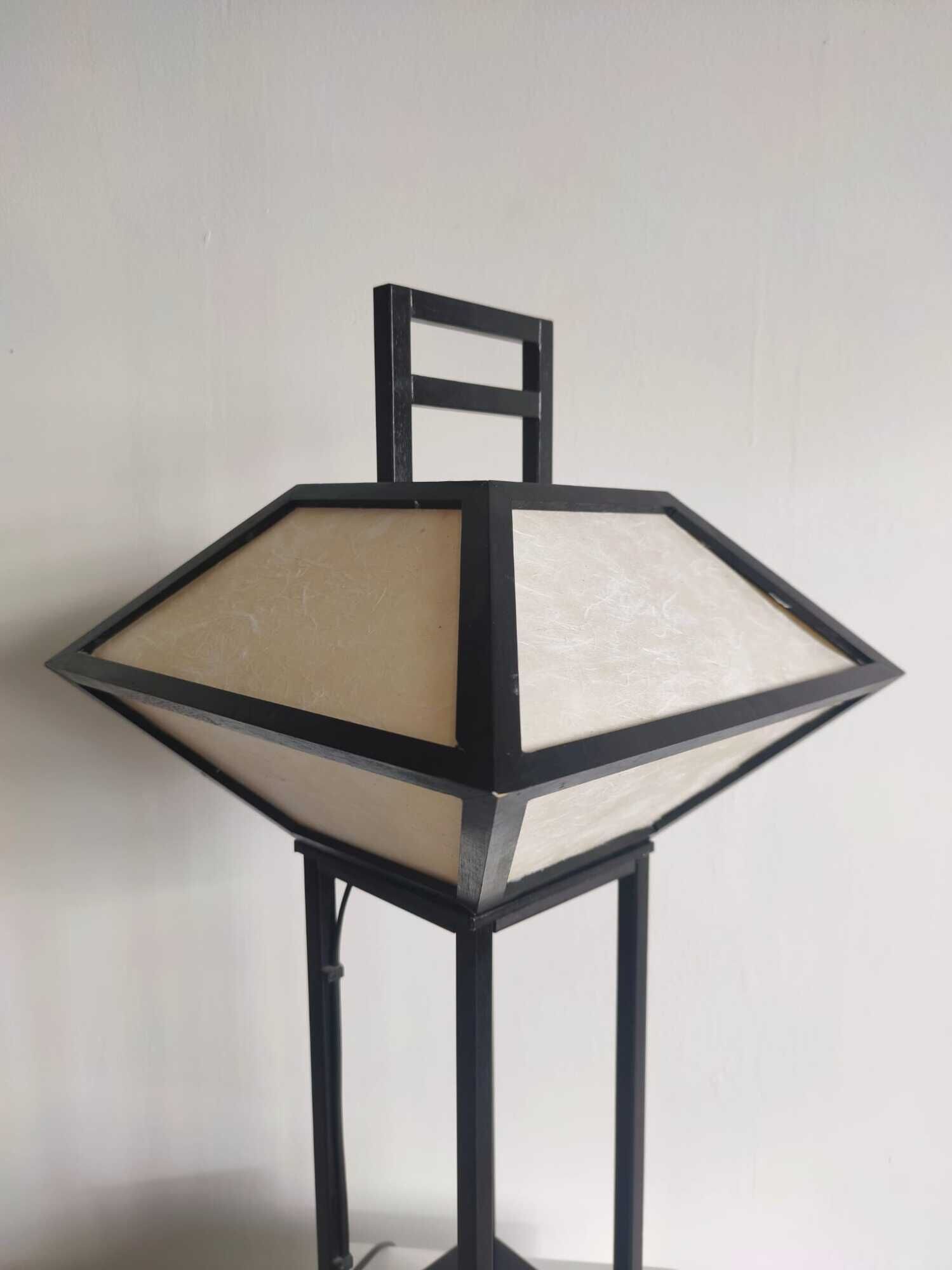 Japanese lamp in black lacquered wood and rice paper H:75cm