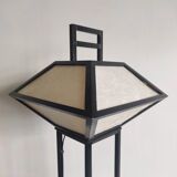 Japanese lamp in black lacquered wood and rice paper H:75cm