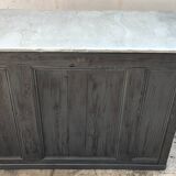 Old counter with gray patina, zinc top and a drawer