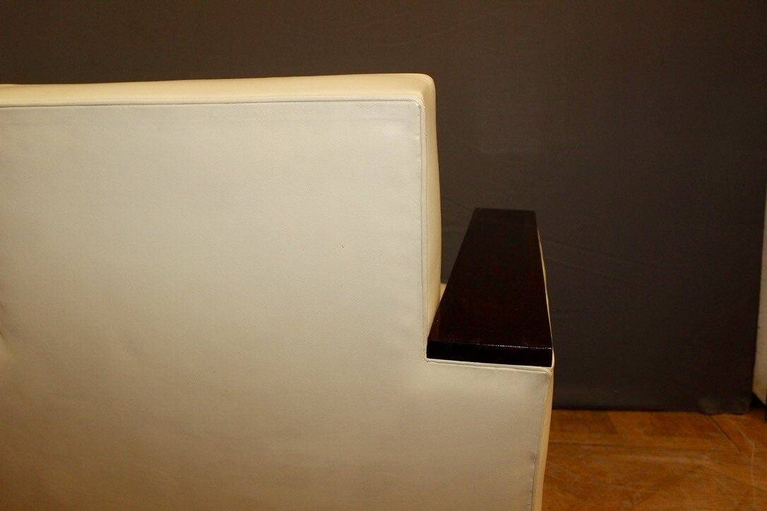 Pair of art deco armchairs in rosewood and beige leather