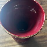 Ringed ceramic vase from Louviers, red and gold, 1950s