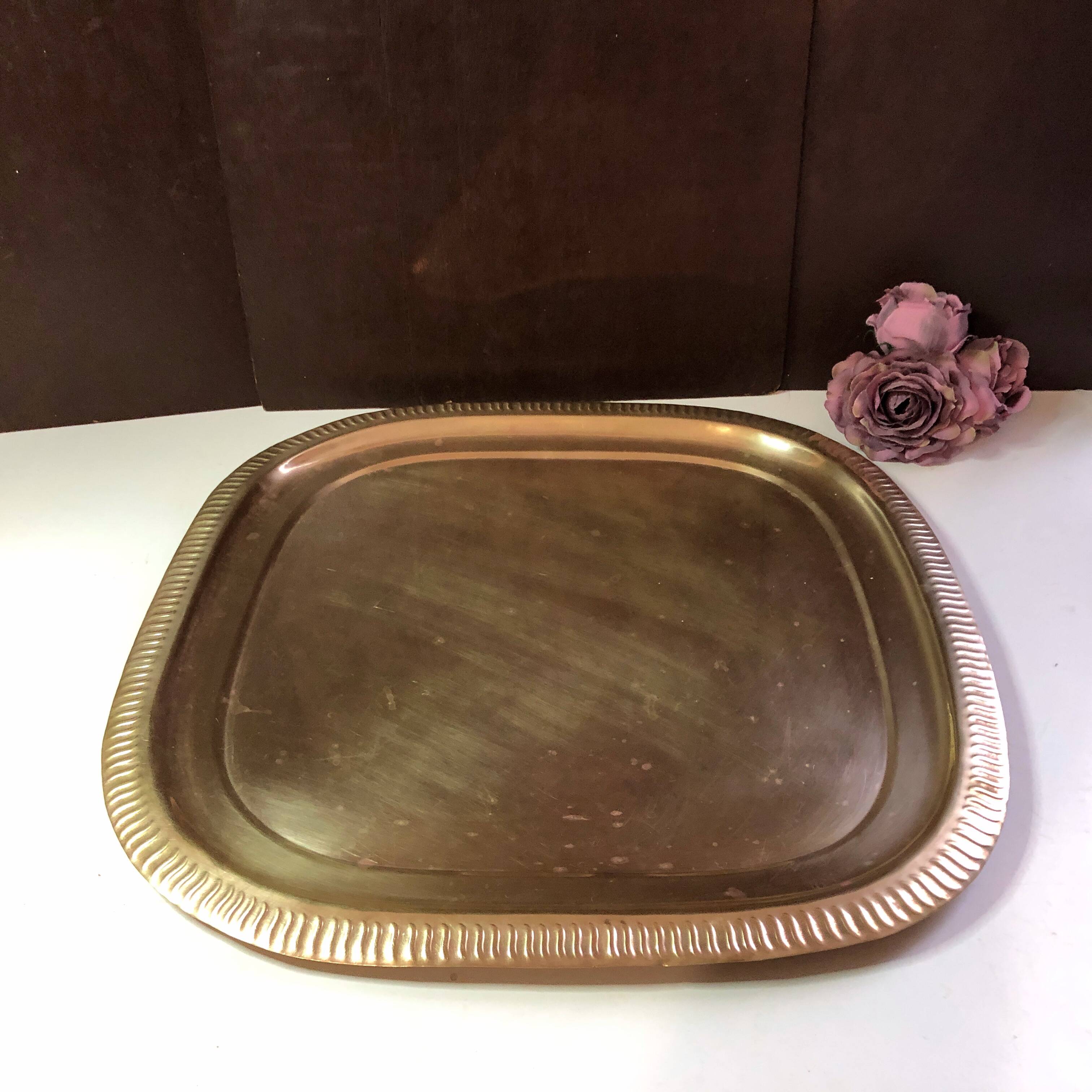 Large gilded copper serving tray early 20th century