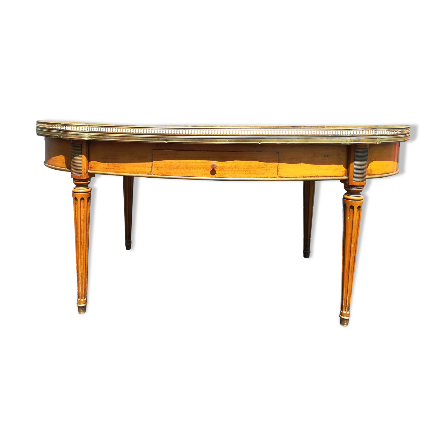 Oval marble and wood coffee table