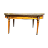 Oval marble and wood coffee table