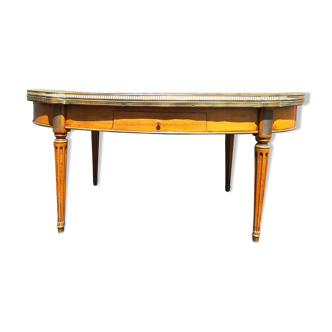 Oval marble and wood coffee table