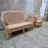 Ensemble de jardin en rotin Peacock banquette  et fauteuil