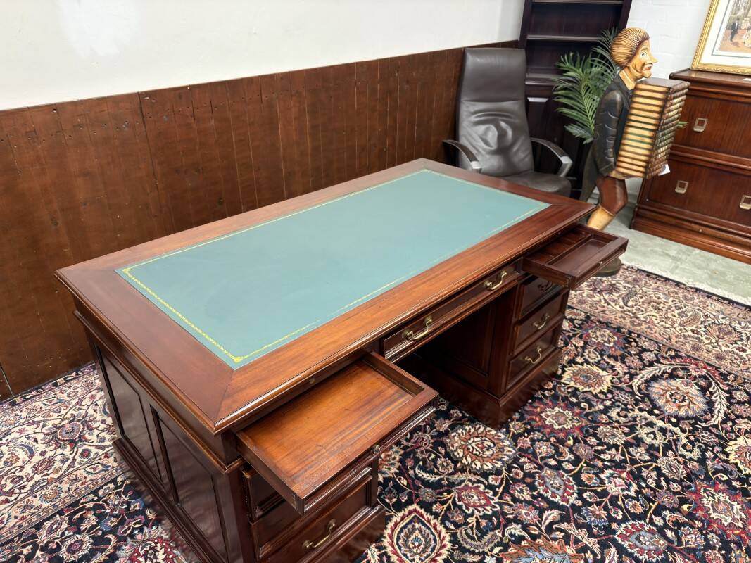 Classic English Desk with Green Leather
