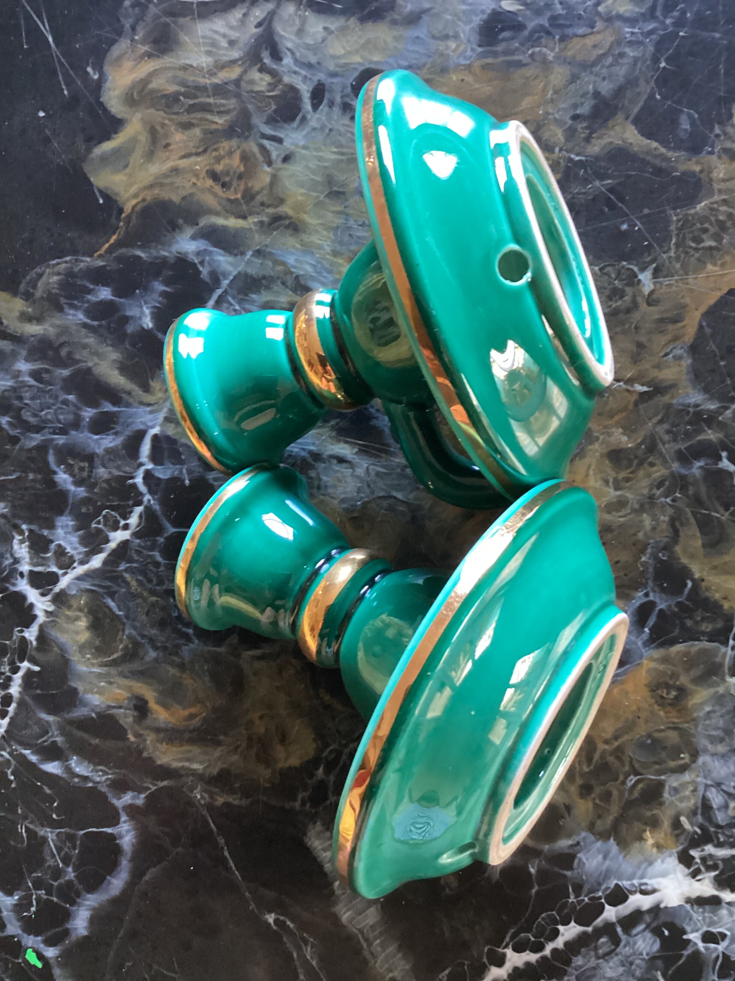 Pair of numbered ceramic candlesticks