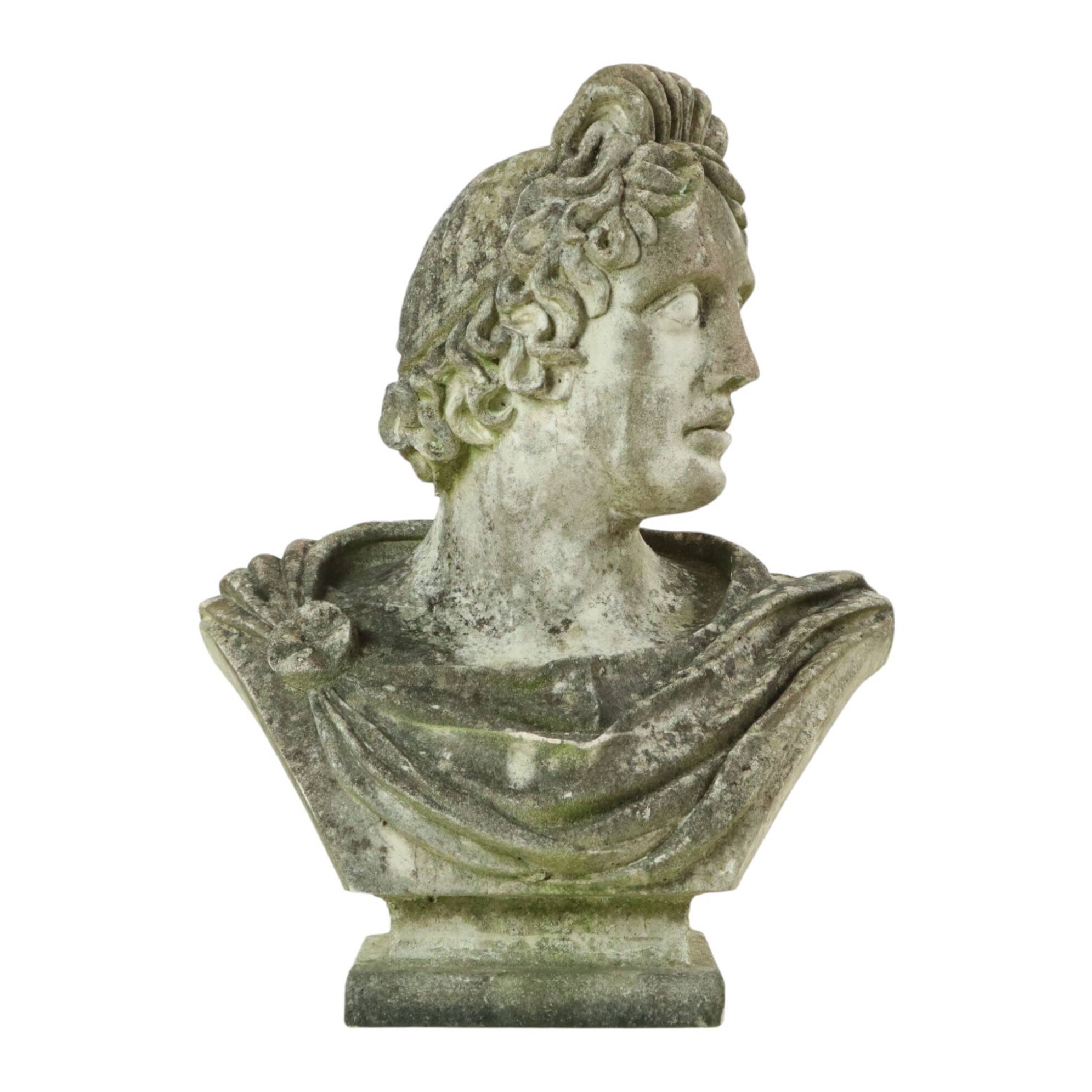Beautiful Weathered Apollo Bust Garden Statue Cast Stone 65cm