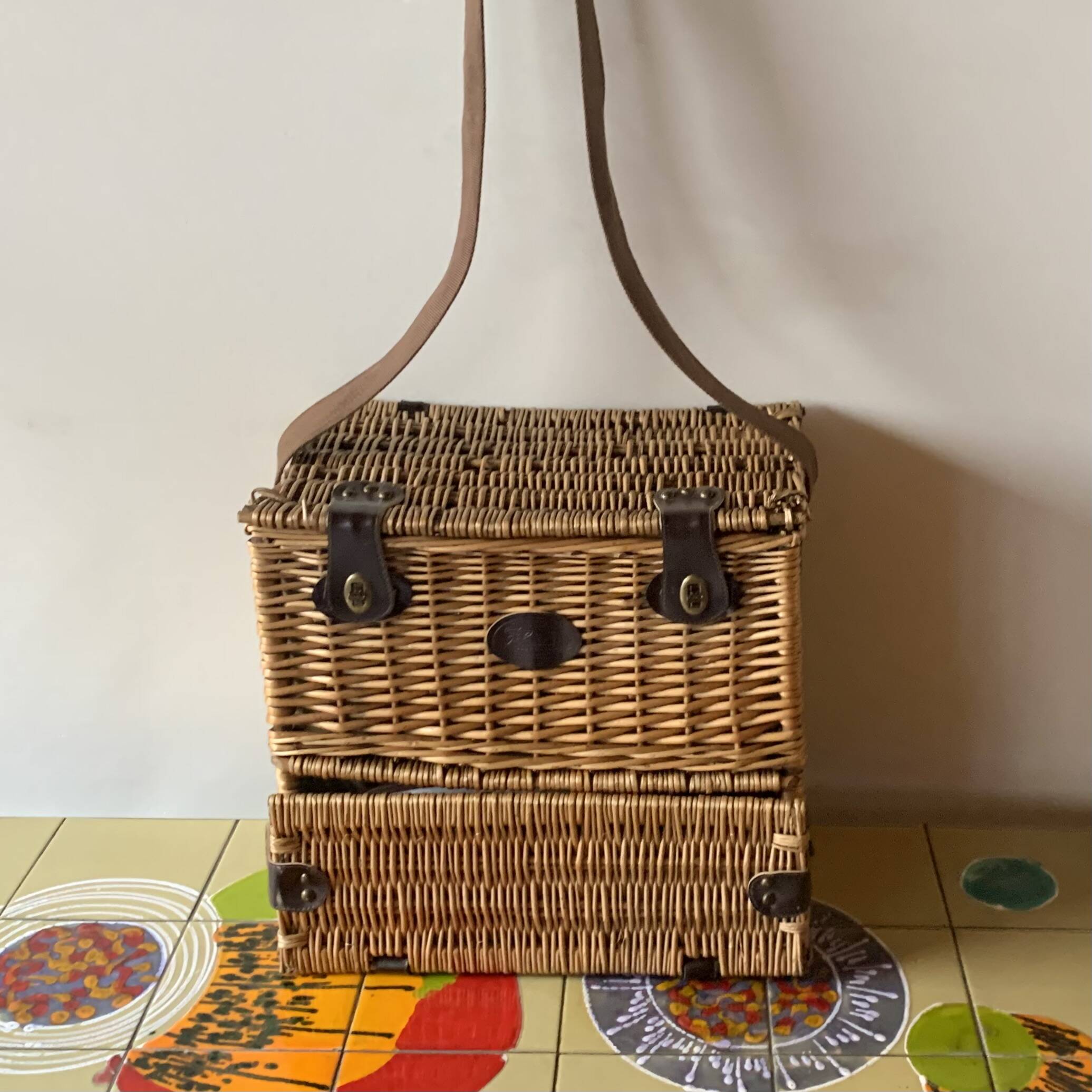 Vintage Flamingo Wicker Picnic Basket