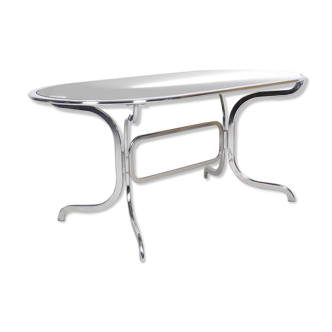 Gastone Rinaldi chrome and smoked glass dining table, 1970's