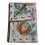 Antique hand embroidered silk suzani bedspread