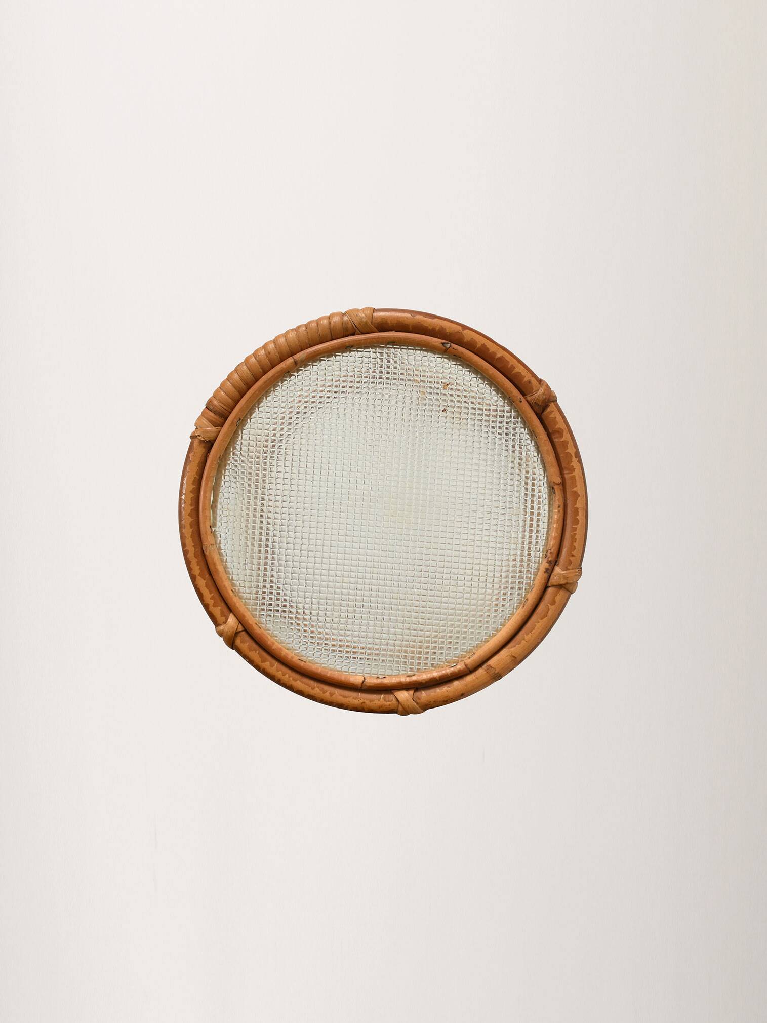 Scandinavian Bamboo Plant Stand with Frosted Glass, 1960s