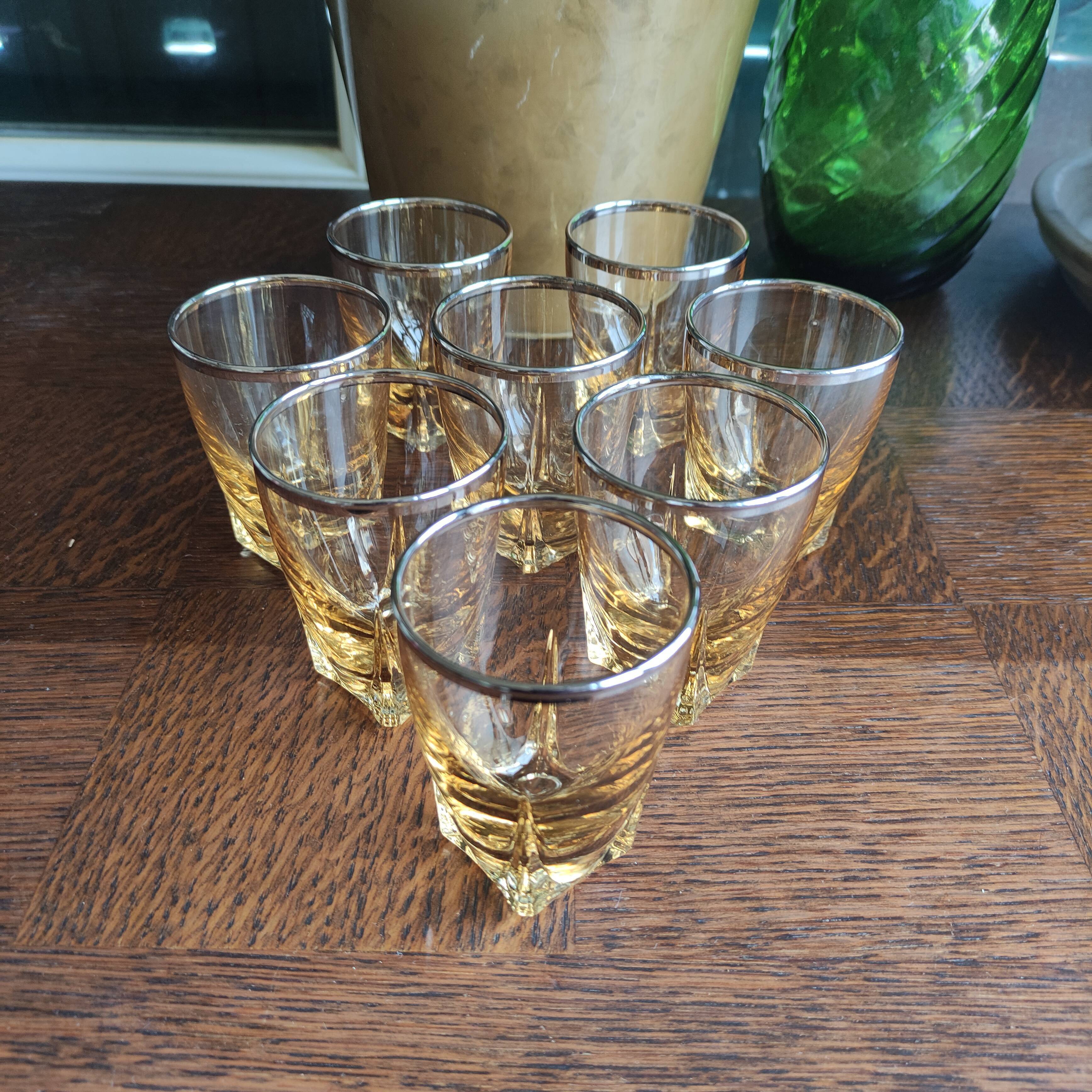 Set of 8 tinted glass shooter glasses with silvering