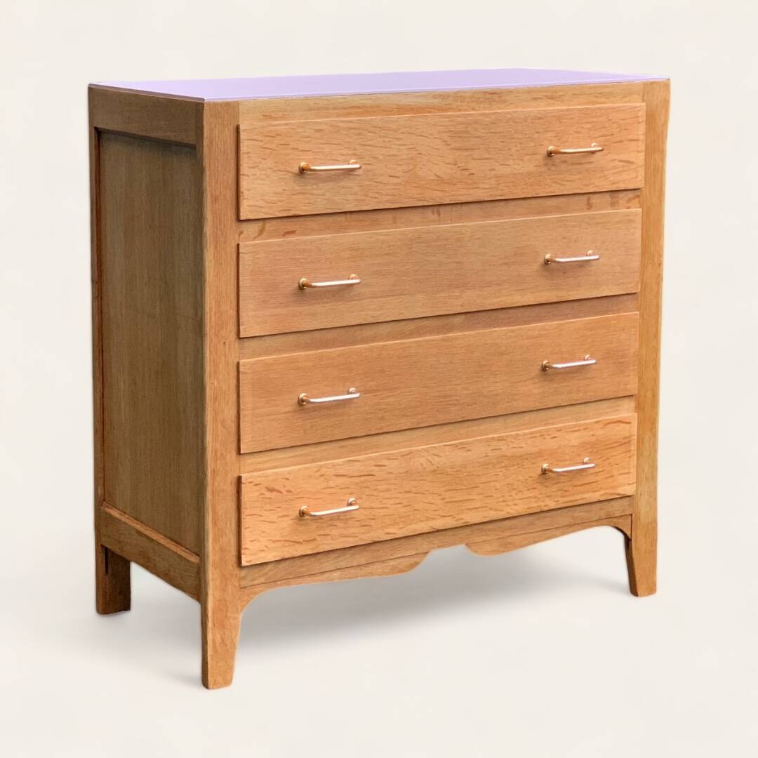 Vintage chest of drawers in solid raw oak 1950
