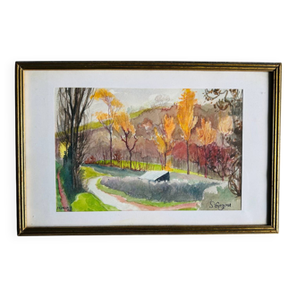 Bois de Morlaix, aquarelle et gouache de Suzanne Gueguen, 1961