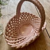 Vintage pink woven ceramic basket