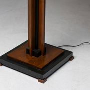 Amsterdam School floor lamp in partially ebonised cherry with a black linen shade.