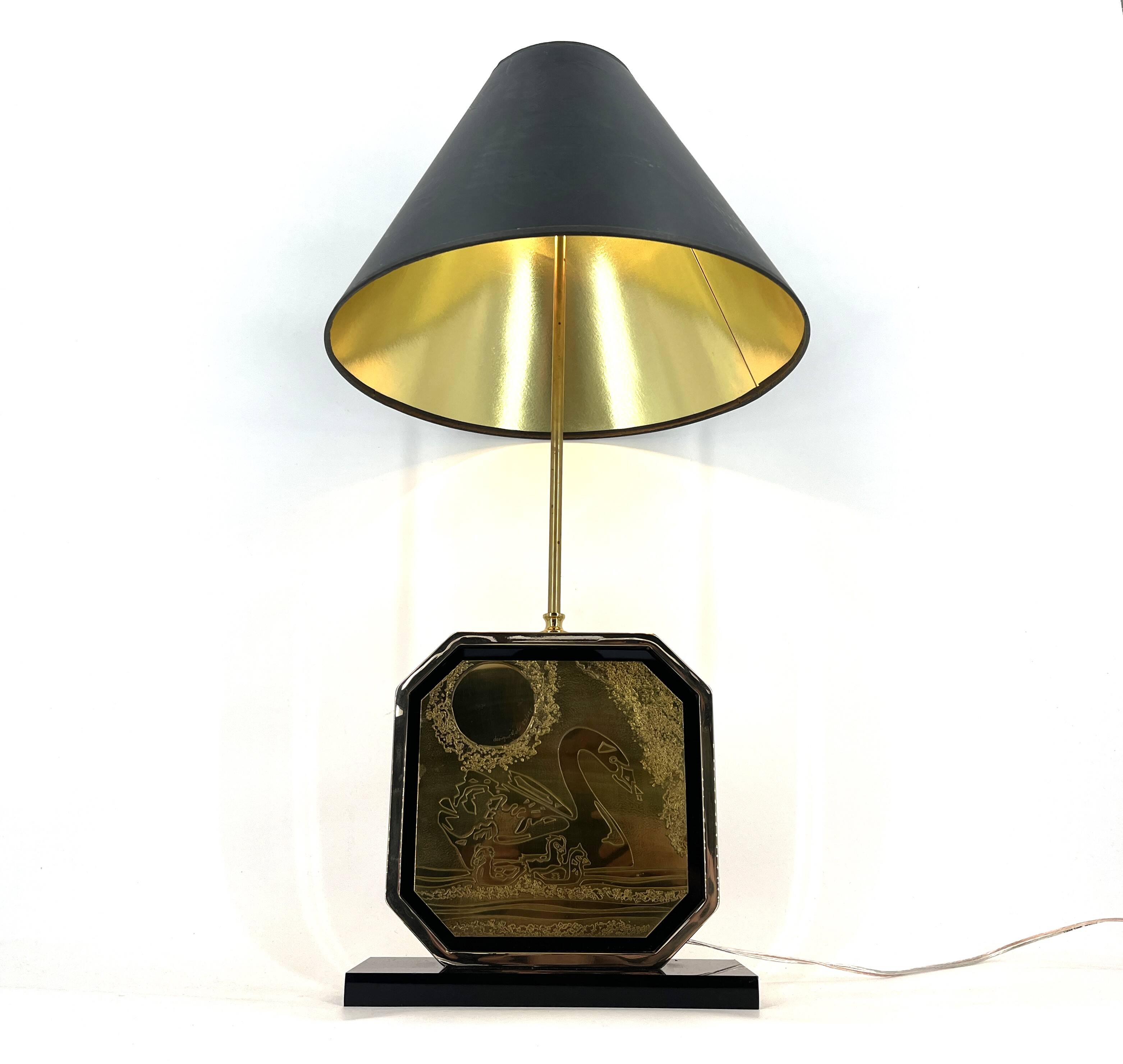 Georges Mathias brass etched table lamp, 1970s
