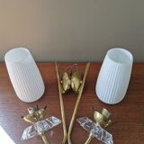 Paire d'appliques vintages laiton et verre