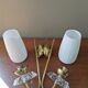 Pair of vintage brass and glass wall lights.