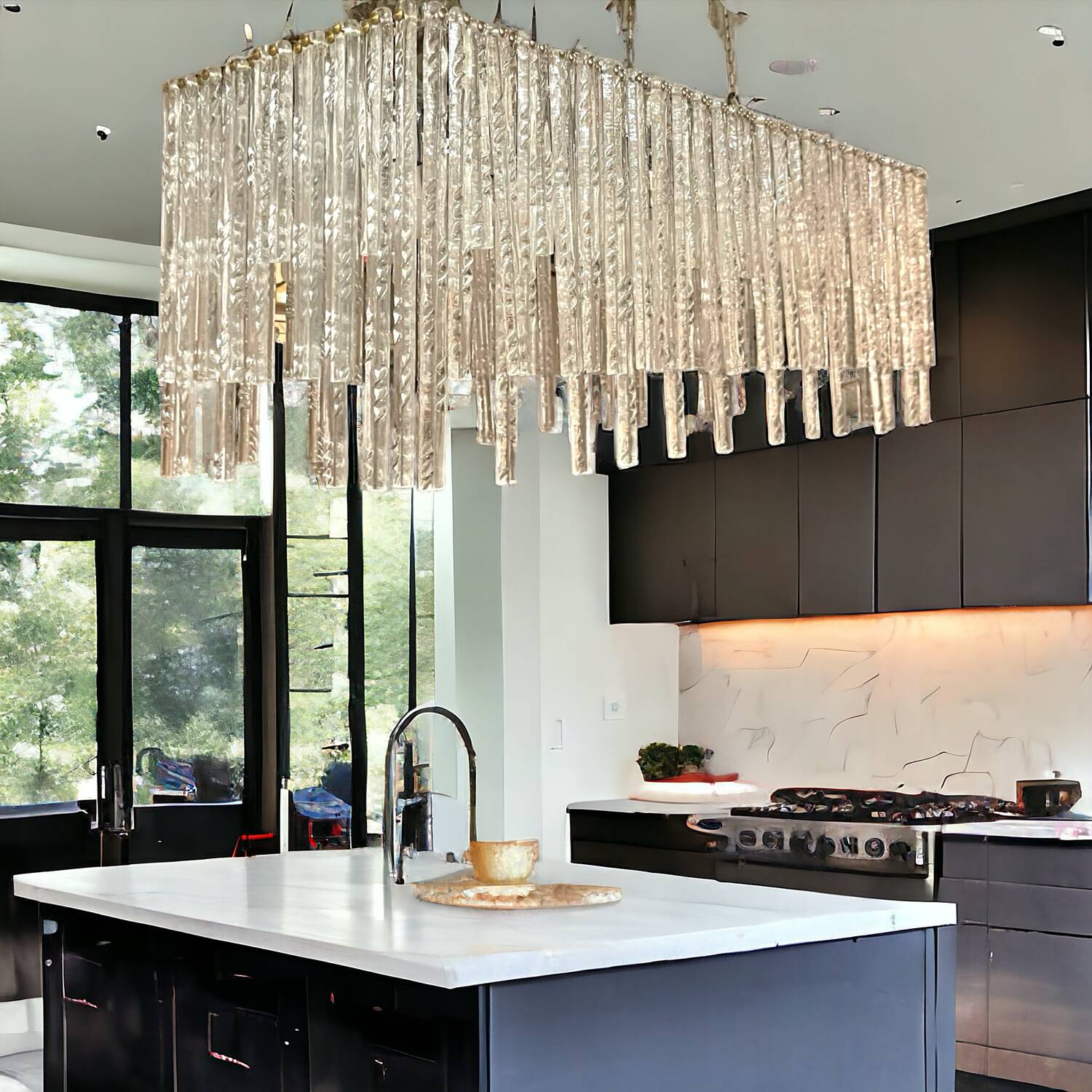 Large Rectangular Murano Glass Rod Chandelier 1980’s