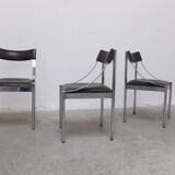 Set of 4 Italian chrome & leather dining chairs, 1970s