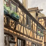 Watercolor vintage village view
