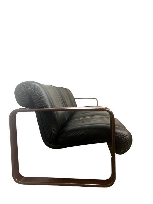 Canapé vintage en cuir noir / canapé Martin Stoll