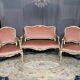 Louis XV style seat and bench set in pink fabric