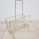 Magazine rack, gold metal, brown wood, Germany, 1970s