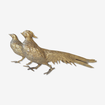 Set of 2 brass sculptures, pheasant couple