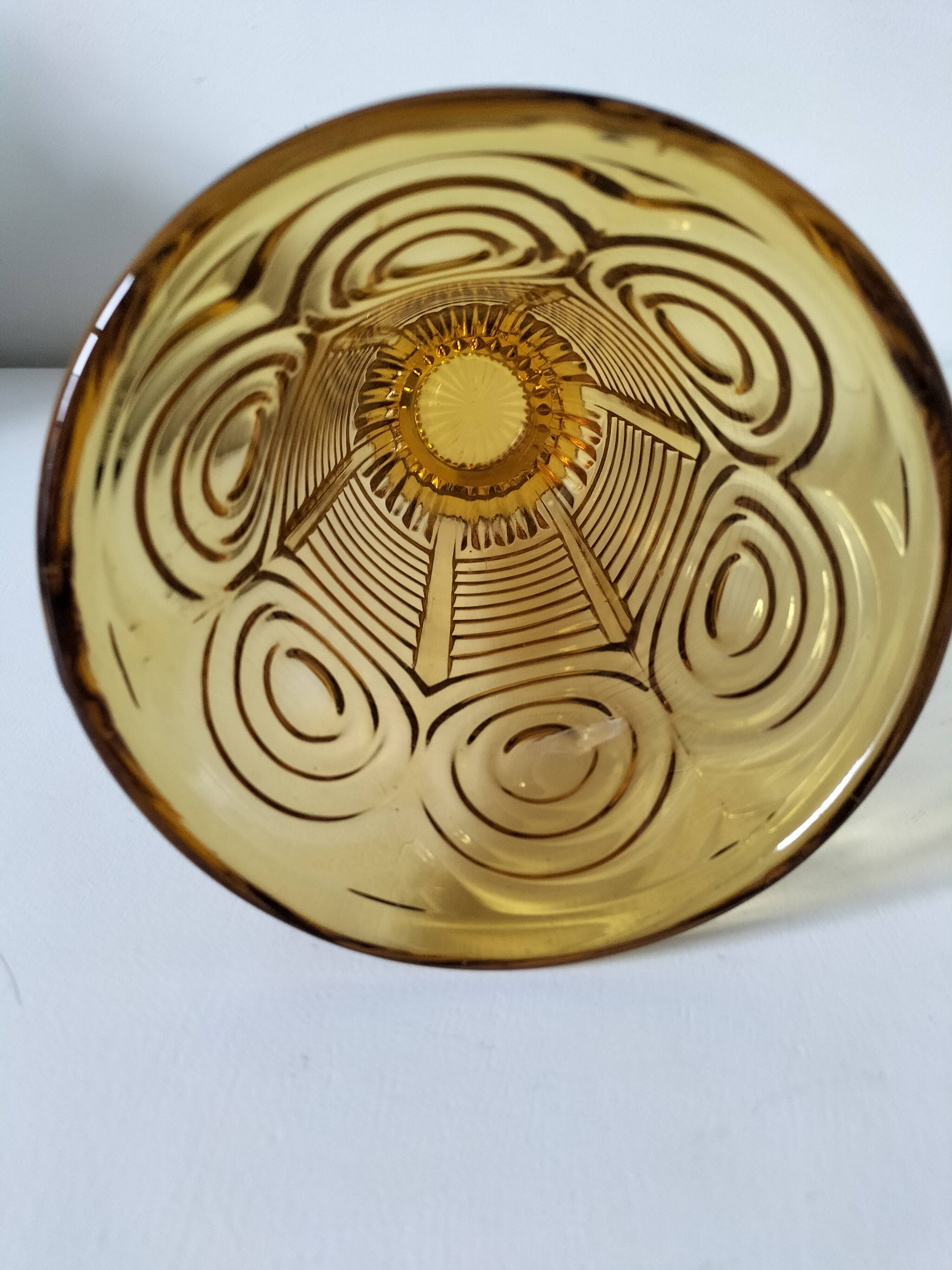 Art Deco vase in molded pressed glass, amber color