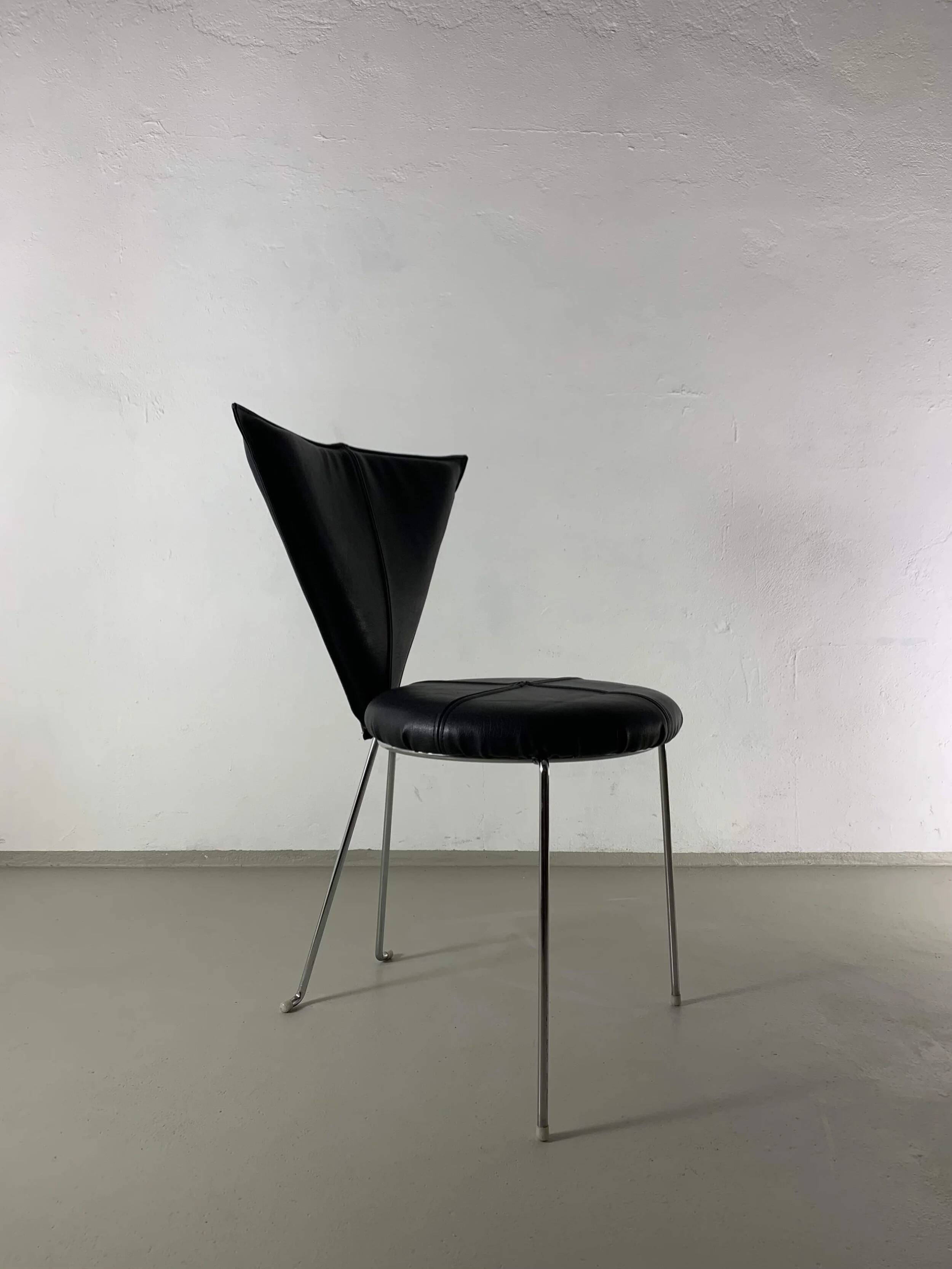 6 black leatherette metal chairs from Lubke, Germany, 1990s