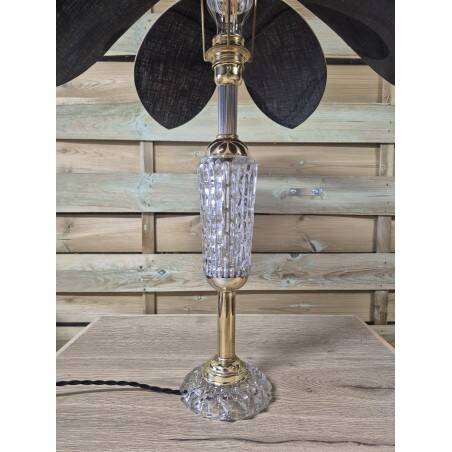 Lotus flower lamp in antique glass and black linen, unique creation.
