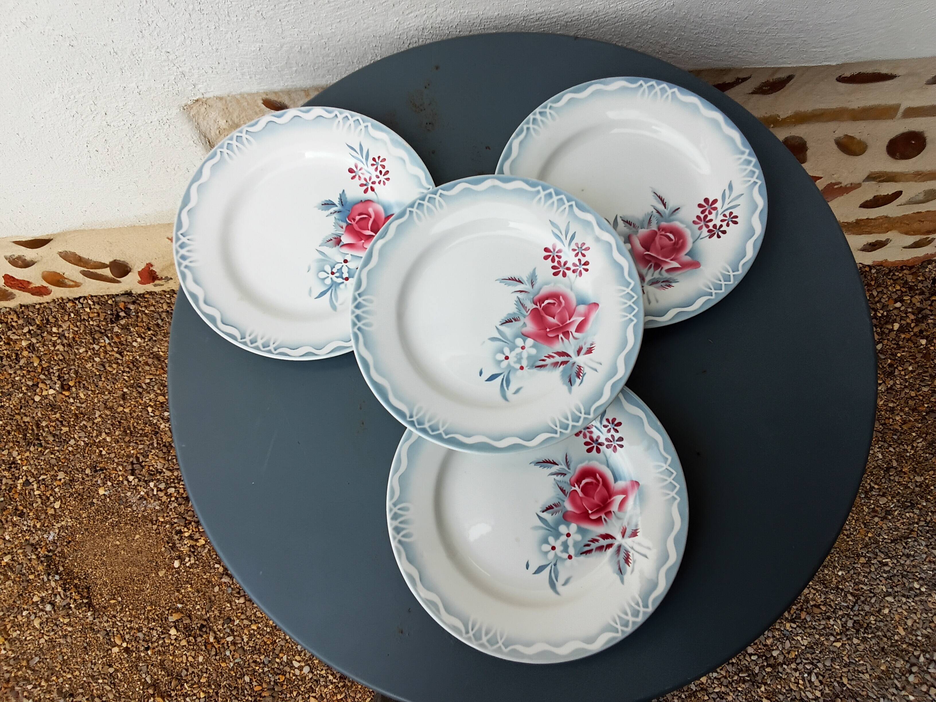 Set of 4 flat plates Digoin Sarreguemines