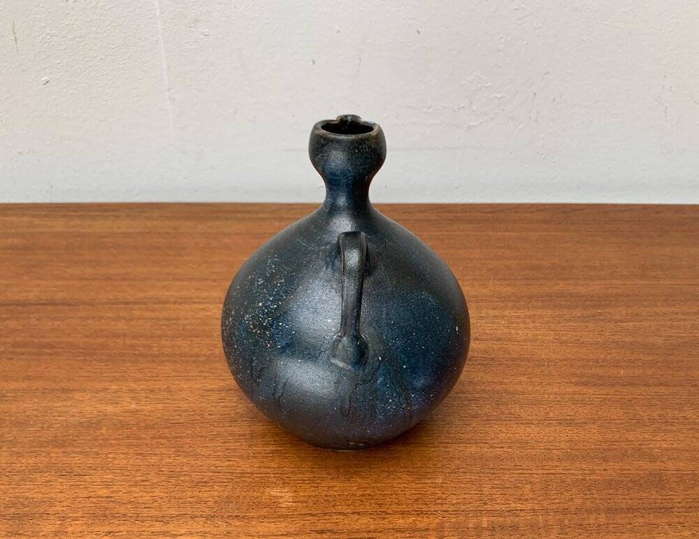 Vintage German brutalist studio pottery vase carafe by Gerhard Liebenthron, 1980.