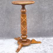 Antique Solid Wood Bonsai Pedestal Table, Ornate Carved Column, Elegant Home Decoration