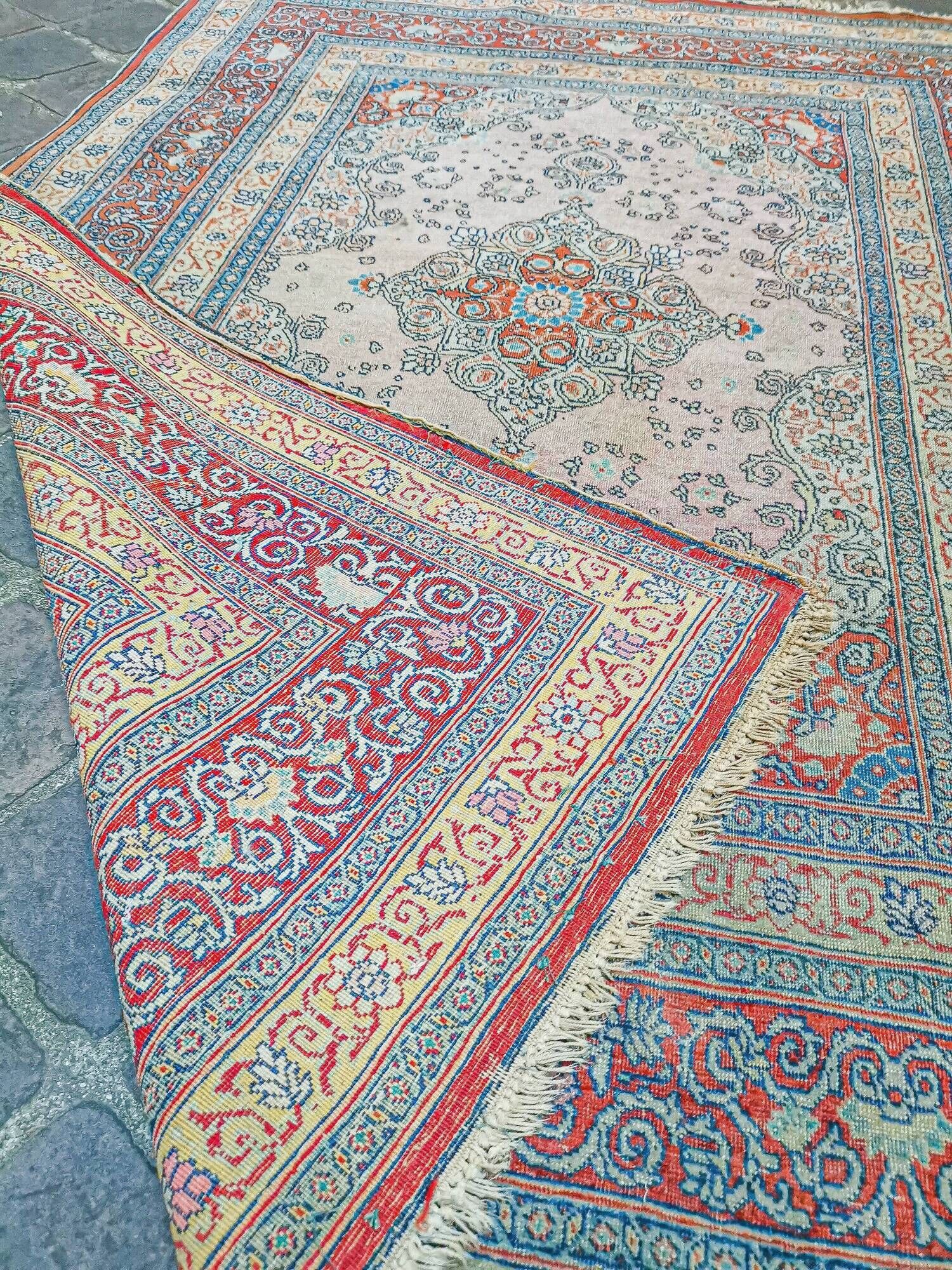 Ancient Persian Oriental rug handmade Tebriz 1.74 x 1.25 m